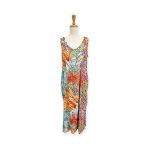 Jams World Eden Print Sleeveless Midi Dress Size M Medium Pleated